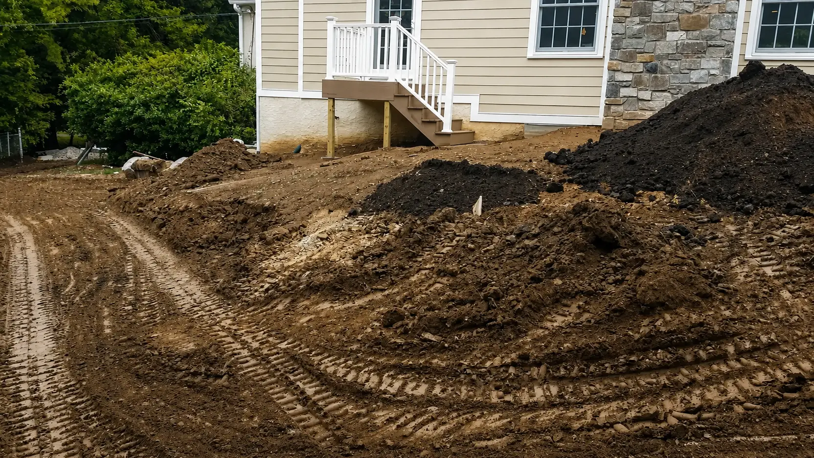 A residential property being professionally graded before the next stage of landscape work